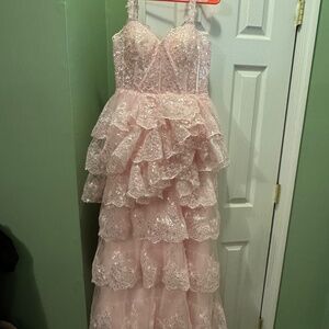 Pink Tiered Prom Dress